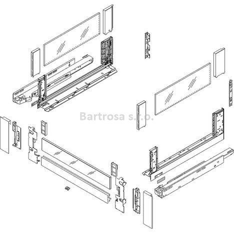 Set vnitřní zásuvka Blum Legrabox Tip-On Blumotion 70kg výška C Free sklo 650mm inox