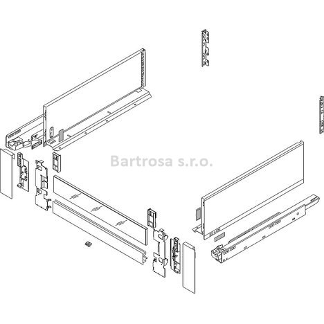 Set vnitřní zásuvka Blum Legrabox Tip-On 40kg výška C Pure sklo 500mm bílá