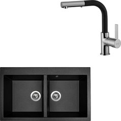 Sinks kuchyňský set AMANDA 860 DUO Metalblack + ENIGMA S granit 30 - Granblack