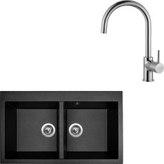 Sinks kuchyňský set AMANDA 860 DUO Metalblack + VITALIA chrom lesklý