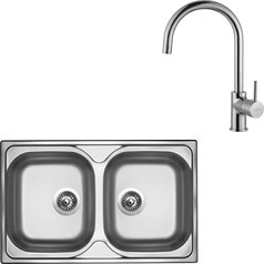 Sinks kuchyňský set CLASSIC 800 DUO V 0,6mm matný + VITALIA chrom lesklý