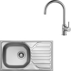 Sinks kuchyňský set COMPACT 760 V 0,5mm matný + VITALIA chrom lesklý