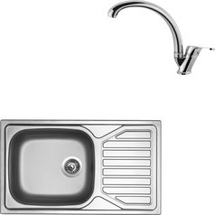 Sinks kuchyňský set OKIO 860 XXL V 0,6mm matný + EVERA chrom lesklý