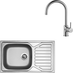 Sinks kuchyňský set OKIO 860 XXL V 0,6mm matný + VITALIA chrom lesklý