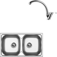 Sinks kuchyňský set OKIO 780 DUO V 0,5mm matný + EVERA chrom lesklý