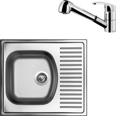 Sinks kuchyňský set SHORT 580 V 0,5mm matný + LEGENDA S chrom lesklý