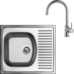 Sinks kuchyňský set SHORT 580 V 0,5mm matný + VITALIA chrom lesklý